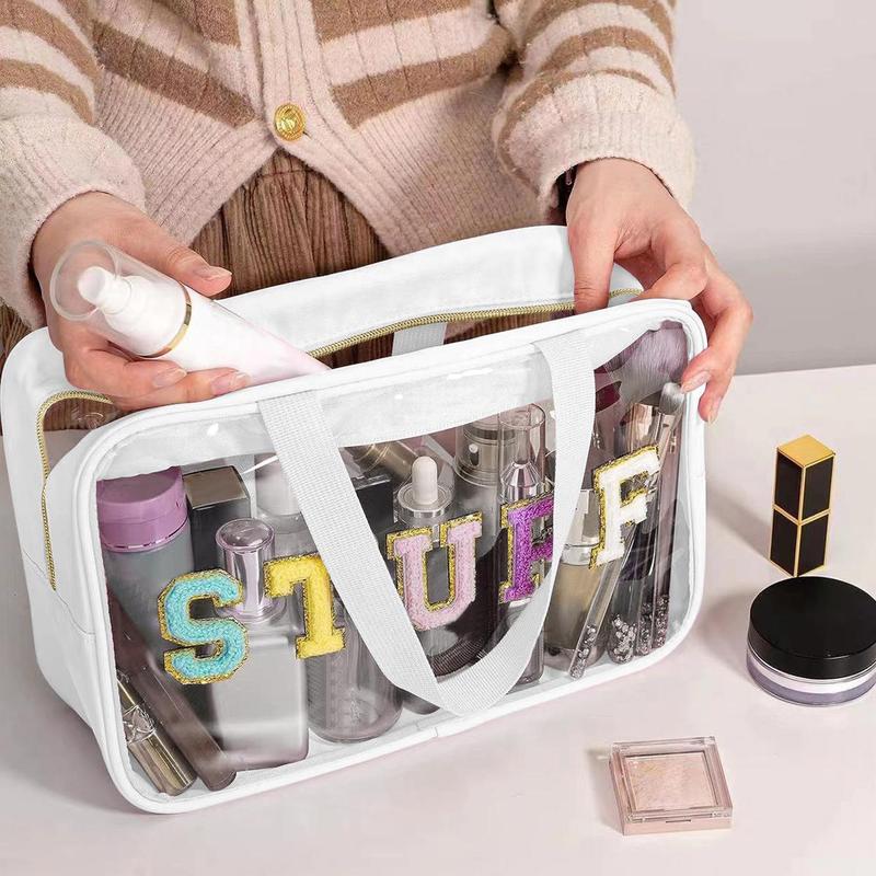 Letter Pattern Clear Makeup Bag with Handle, Waterproof Zipper Makeup Organizer Pouch, Portable Travel Storage Bags for Travel, Outing, Daily Use, makeup organizer, Christmas Gift