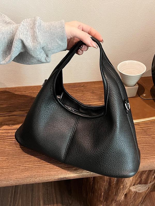 Women's Fashionable Solid Color Handbag, Casual Versatile Zipper Hobo Bag for Daily Used, Trendy All-match Commuter Bag