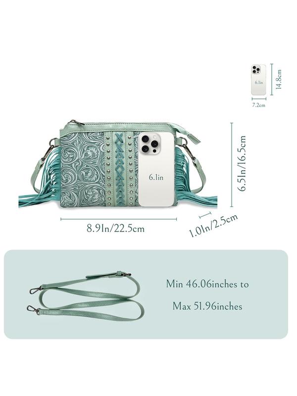 Boho Style Tassel Decorated Crossbody Bag, Fashionable Studded Design Crossbody Bag for Women, Casual Trendy Versatile High-quality Daily Commuting Bag