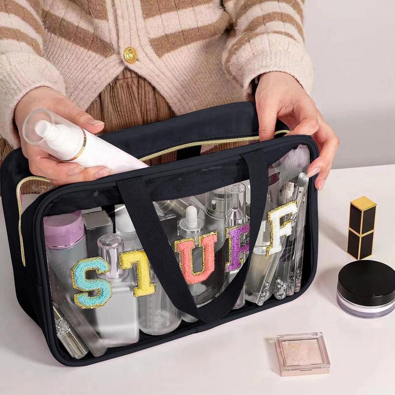 Letter Pattern Clear Makeup Bag with Handle, Waterproof Zipper Makeup Organizer Pouch, Portable Travel Storage Bags for Travel, Outing, Daily Use, makeup organizer, Christmas Gift