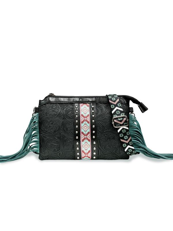 Boho Style Tassel Decorated Crossbody Bag, Fashionable Studded Design Crossbody Bag for Women, Casual Trendy Versatile High-quality Daily Commuting Bag