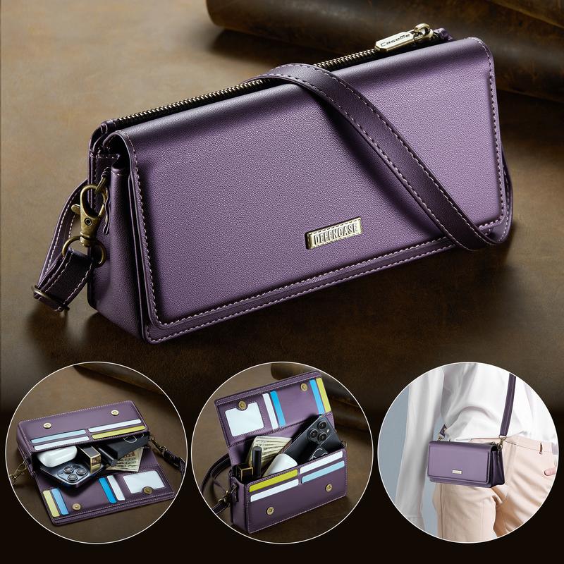 Women's RFID Blocking Crossbody Phone Wallet with Multiple Card Slots, Detachable Wristlet and Shoulder Strap, and Zippered Pocket