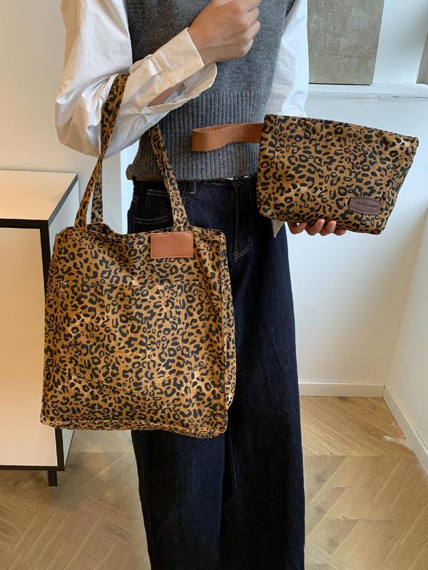 Fashion Leopard Pattern Tote Bag & Coin Purse Set, Large Capacity Shoulder Bag & Coin Purse, Luxury Bags Casual Trendy Versatile High-quality Daily Commuting Bag Set