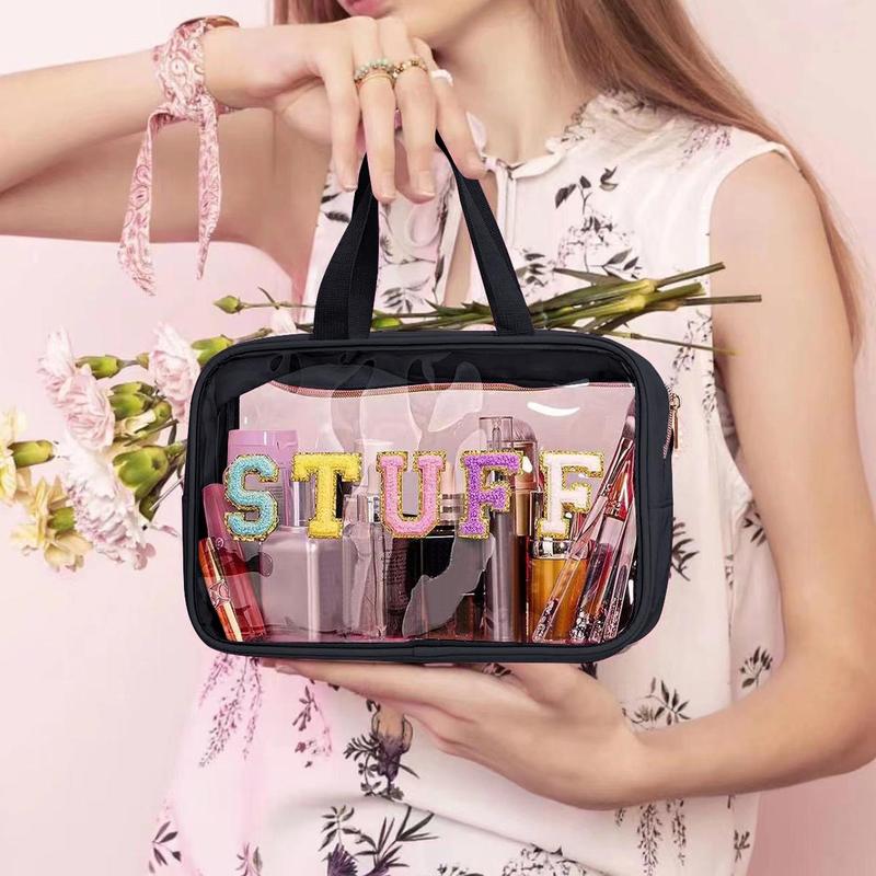 Letter Pattern Clear Makeup Bag with Handle, Waterproof Zipper Makeup Organizer Pouch, Portable Travel Storage Bags for Travel, Outing, Daily Use, makeup organizer, Christmas Gift