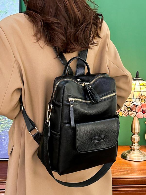 Simple Solid Color Classic Backpack with Adjustable Strap, Casual Large Capacity Zipper Shoulder Bag for Women & Girls, Casual Trendy Versatile High-quality Daily Commuting Bag