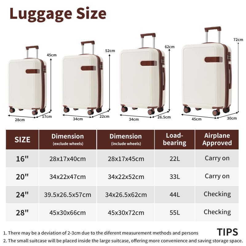 [Bellemave]4 Piece Luggage Set with Compression Packing Cubes for Suitcase Expanable Spinner Wheels Lightweight Suitcase with TSA Lock 16 IN+20IN+24IN+28IN