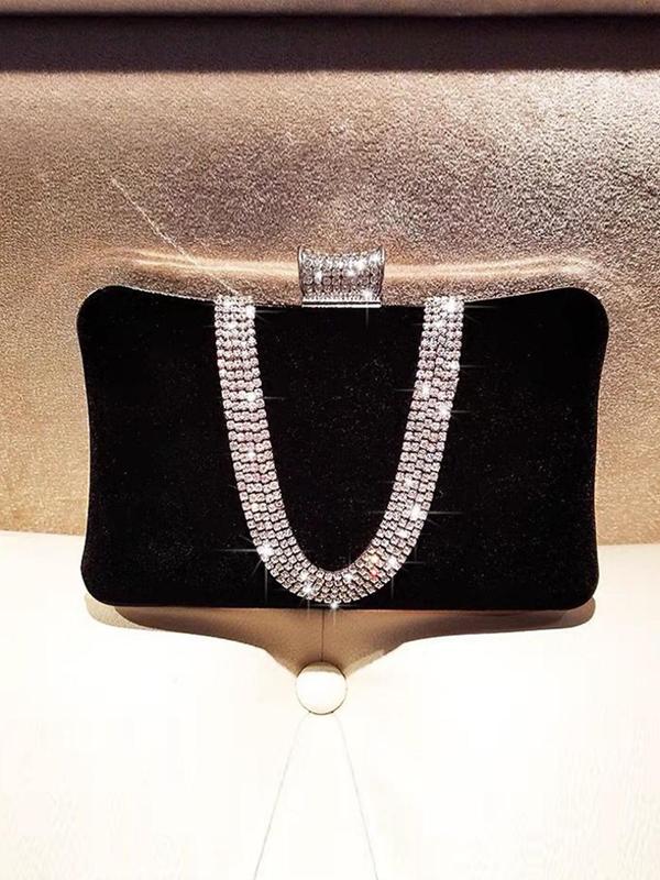 Elegant Solid Color Rhinestone Decor Glittery Flap Clutch with Chain Strap, Women's Evening Bag for Party Wedding, All-match Commuter Bag