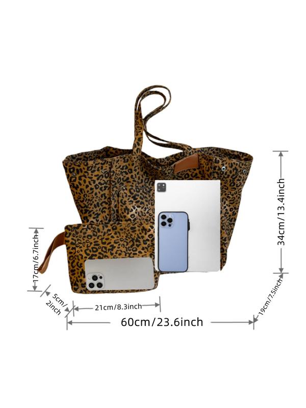 Fashion Leopard Pattern Tote Bag & Coin Purse Set, Large Capacity Shoulder Bag & Coin Purse, Luxury Bags Casual Trendy Versatile High-quality Daily Commuting Bag Set