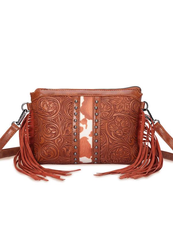 Boho Style Tassel Decorated Crossbody Bag, Fashionable Studded Design Crossbody Bag for Women, Casual Trendy Versatile High-quality Daily Commuting Bag