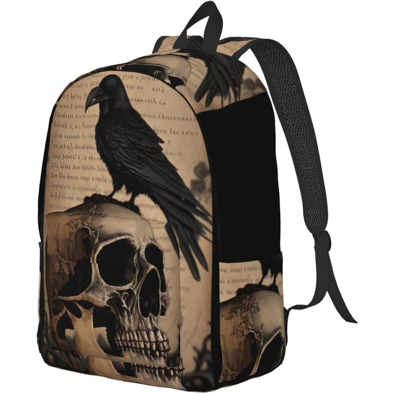 Edgar Allan Poe The Raven Skull Backpack with Adjustable Straps, Suitable for Travel Picnics Activities