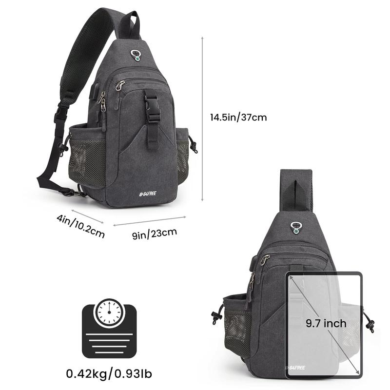 Canvas Sling Bag Crossbody Backpack with USB Charging Port & RFID Blocking, Hiking Daypack Chest Bag for Women Men