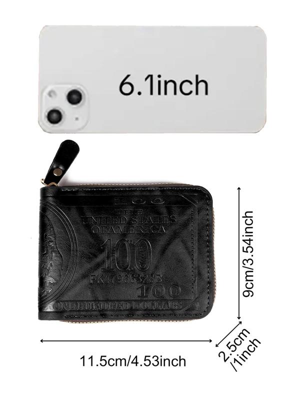 Men's Business Dollar Design Zipper Card Holder, Casual Trendy Letter & Figure Pattern Short Wallet, Versatile Multi-functional Card Holder for Daily Use