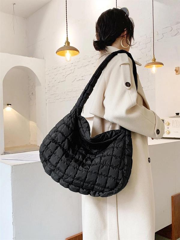 Summer 2024 Women's Solid Quilted Zip Shoulder Bag As Gift, Large Capacity Puffer Shoulder Work Bags, Minimalist Versatile Crossbody Bag for Daily Use, Fall Outfits, Fall Freshness