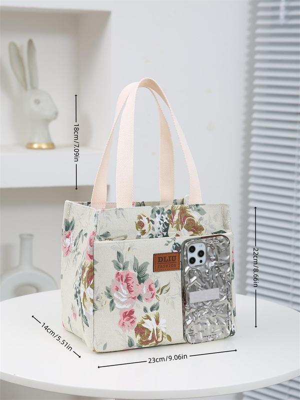 Floral Pattern Lunch Bag, Portable Insulated Lunch Bag with Handle, Lunch Box Bag for Work, School, Travel, Picnic