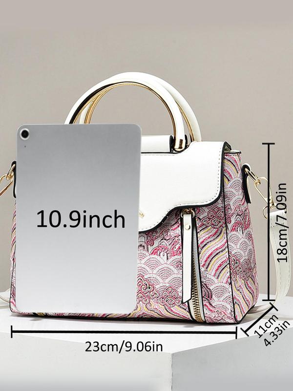 Women's Elegant Crane Design Closure Handbag, Fashionable Graphic Decorated Square Bag with Charm, Casual Trendy Versatile High-quality Daily Commuting Bag