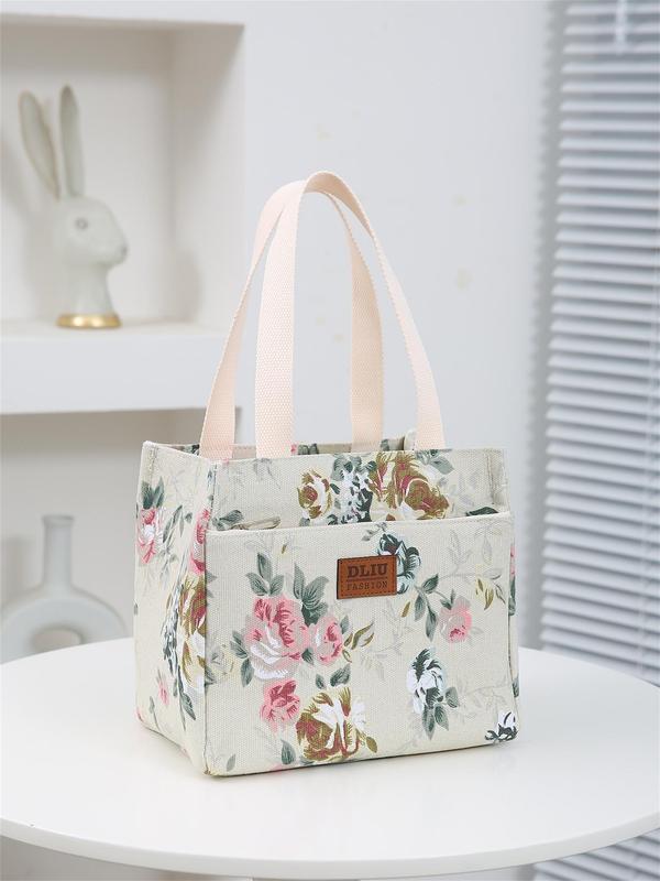 Floral Pattern Lunch Bag, Portable Insulated Lunch Bag with Handle, Lunch Box Bag for Work, School, Travel, Picnic