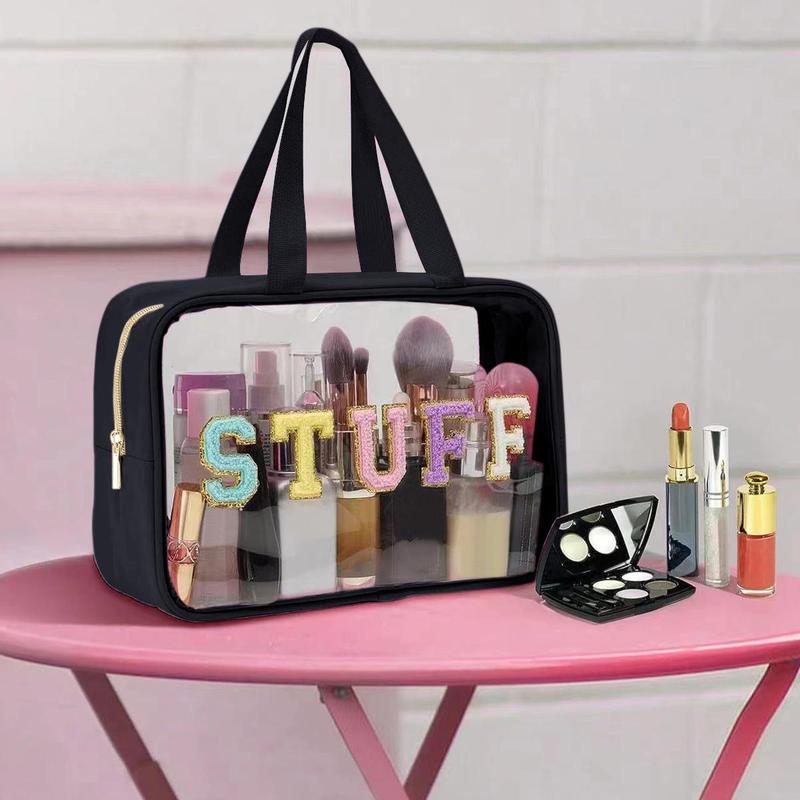 Letter Pattern Clear Makeup Bag with Handle, Waterproof Zipper Makeup Organizer Pouch, Portable Travel Storage Bags for Travel, Outing, Daily Use, makeup organizer, Christmas Gift