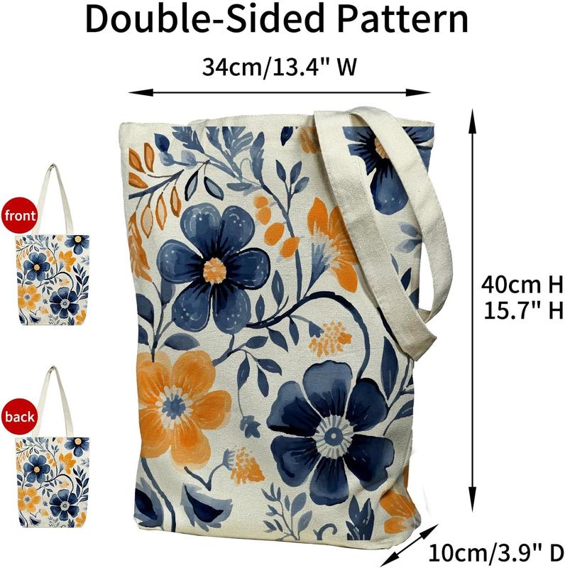 Canvas Tote Bag, Zipper Tote Bag for Women, Tote Bag with Zipper Inner Pocket Pattern Lightweight Daily Bag Book Bag