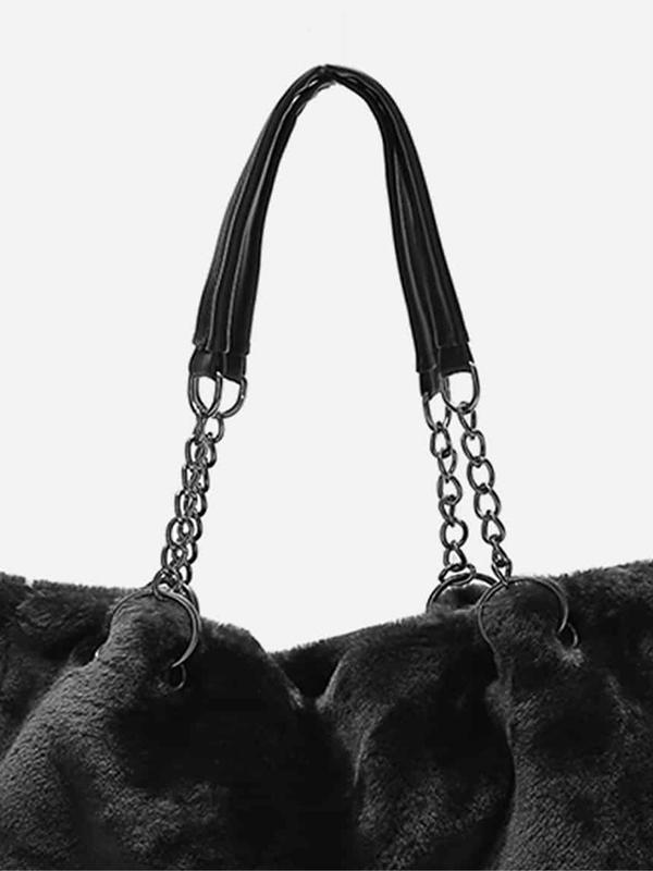 Women's Elegant Minimalist Fluffy Tote Bag, Tote Bags for School Casual Versatile Trendy Fuzzy Shoulder Bag with Chain Strap, 2024 New Tote Bag for Fall & Winter