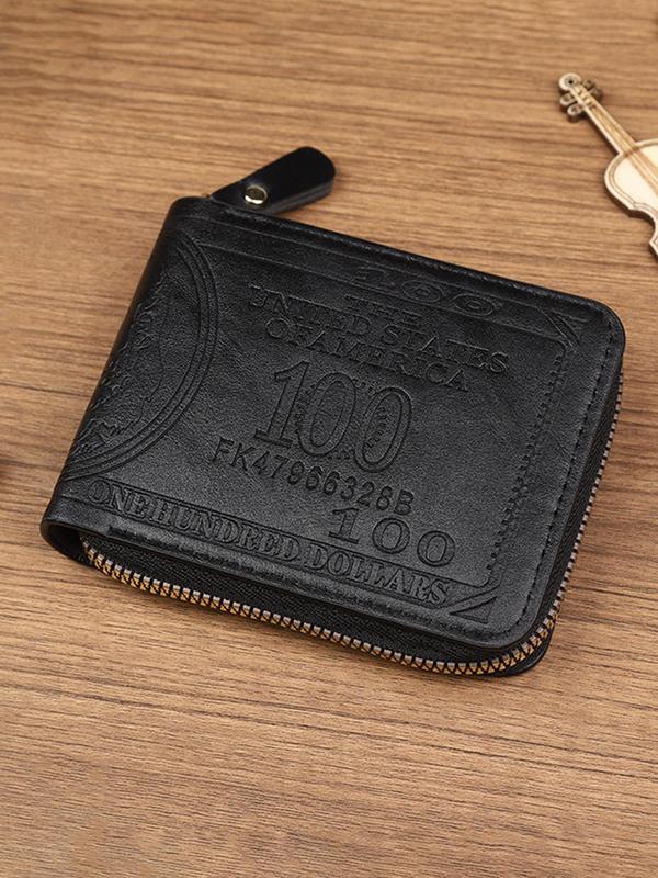 Men's Business Dollar Design Zipper Card Holder, Casual Trendy Letter & Figure Pattern Short Wallet, Versatile Multi-functional Card Holder for Daily Use