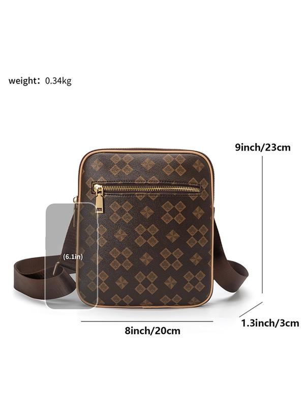 Summer Presbyopia Old Money Style Casual All Over Print Zipper Crossbody Bag, Minimalist Business Fashion Shoulder Bag, Men's Work Bag for Daily Use As Gift