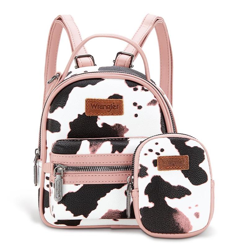 Wrangler 2024 Fall New Style Moo Moo Cow Print Mini Backpack for Women with Change Purse