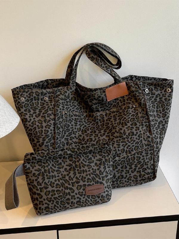 Fashion Leopard Pattern Tote Bag & Coin Purse Set, Large Capacity Shoulder Bag & Coin Purse, Luxury Bags Casual Trendy Versatile High-quality Daily Commuting Bag Set