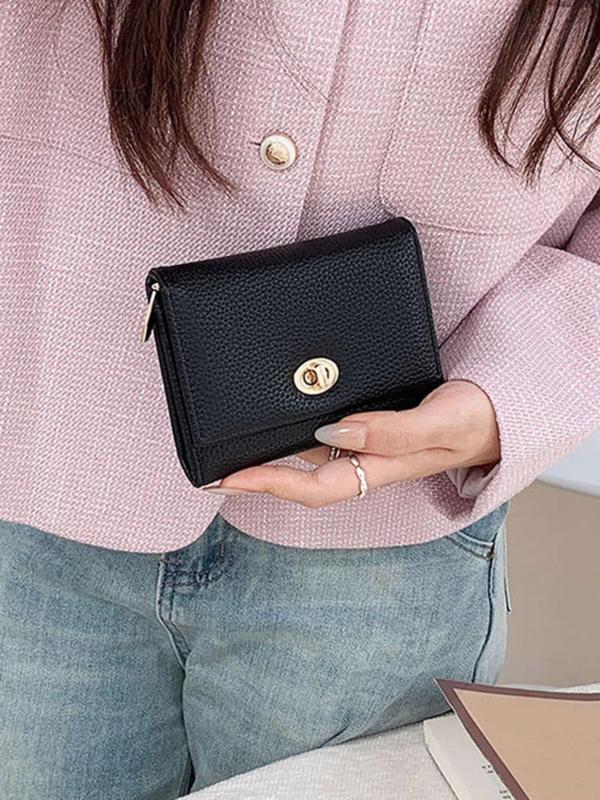 Women's Solid Lychee Pattern Bifold Wallet, Fashionable Multi-card Slot Wallet for Daily Used, Casual Trendy Versatile High-quality Daily Wallet