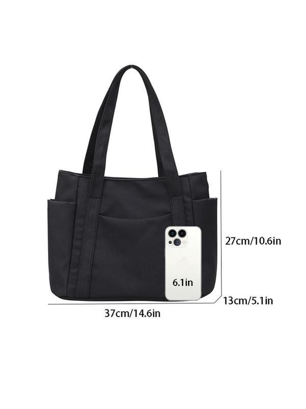 Women's Solid Color Tote Bag, Large Capacity Shoulder Bag, Simple and Versatile Tote Bag, Commuting College Style Nylon Fabric Casual Shoulder Bag