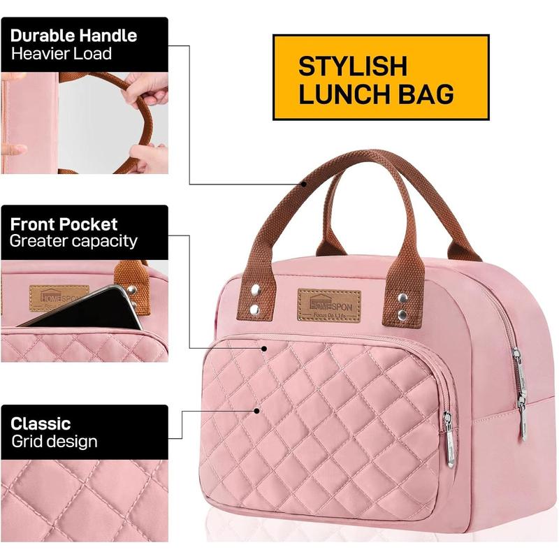 HOMESPON Lunch Bag for Woman Man Adults with Front Pocket Insulated Lunch Tote Lunch Box Container for Work Picnic or Travel(Pink)