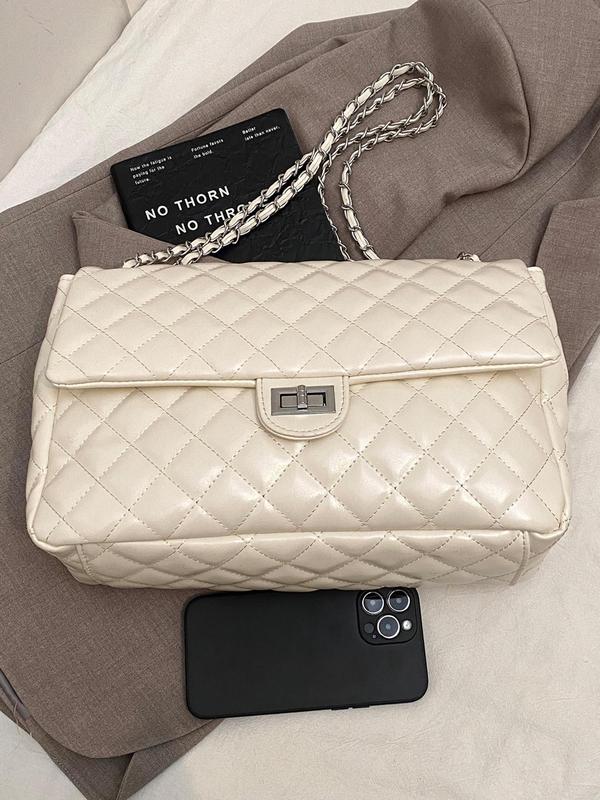 Women's Quilted Chain Strap Crossbody Bag, Fashionable Solid Color Shoulder Bag for Daily Used, Casual Trendy Versatile High-quality Daily Commuting Bag