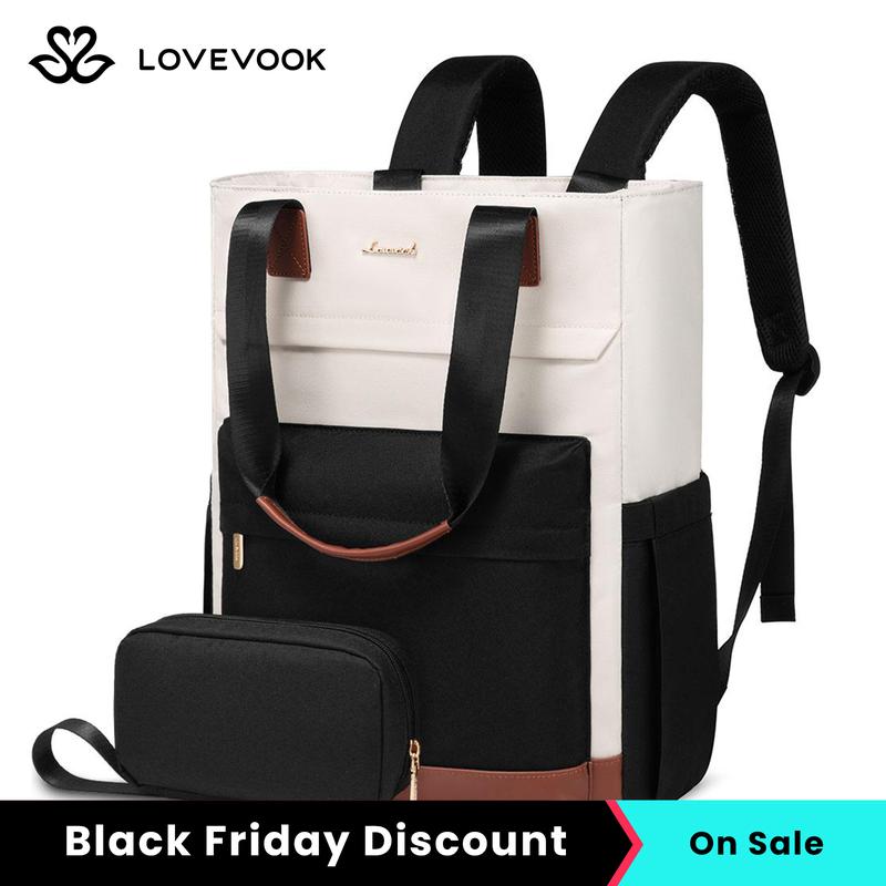 LOVEVOOK Black Friday Backpack, Tote Laptop Bag with Matching Small Pouch, Large-Capacity Multi-Functional Backpack , Perfect for Daily Commutes, Work and Travel