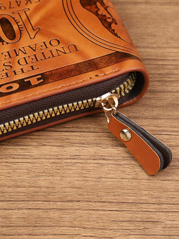 Men's Business Dollar Design Zipper Card Holder, Casual Trendy Letter & Figure Pattern Short Wallet, Versatile Multi-functional Card Holder for Daily Use