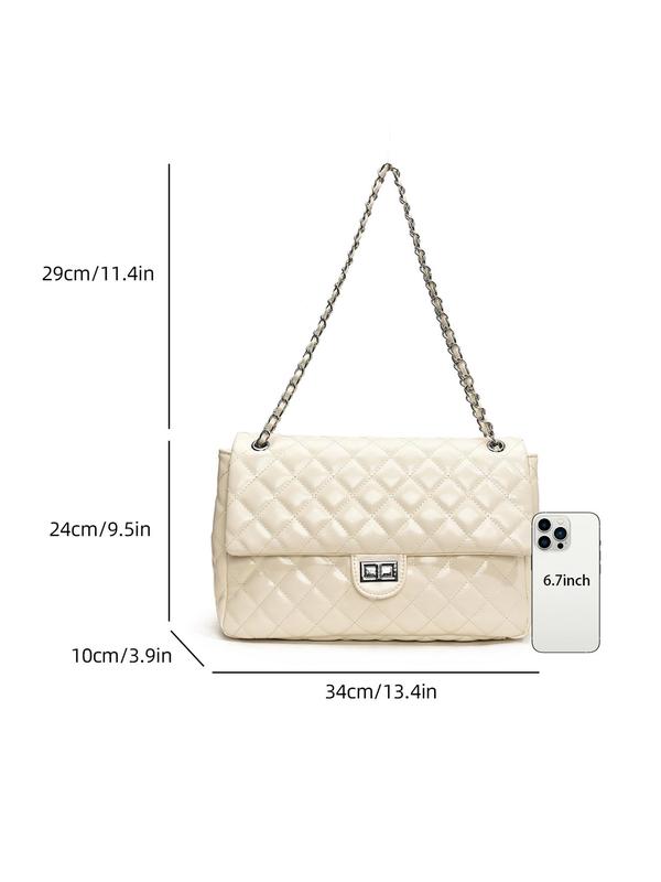 Women's Quilted Chain Strap Crossbody Bag, Fashionable Solid Color Shoulder Bag for Daily Used, Casual Trendy Versatile High-quality Daily Commuting Bag