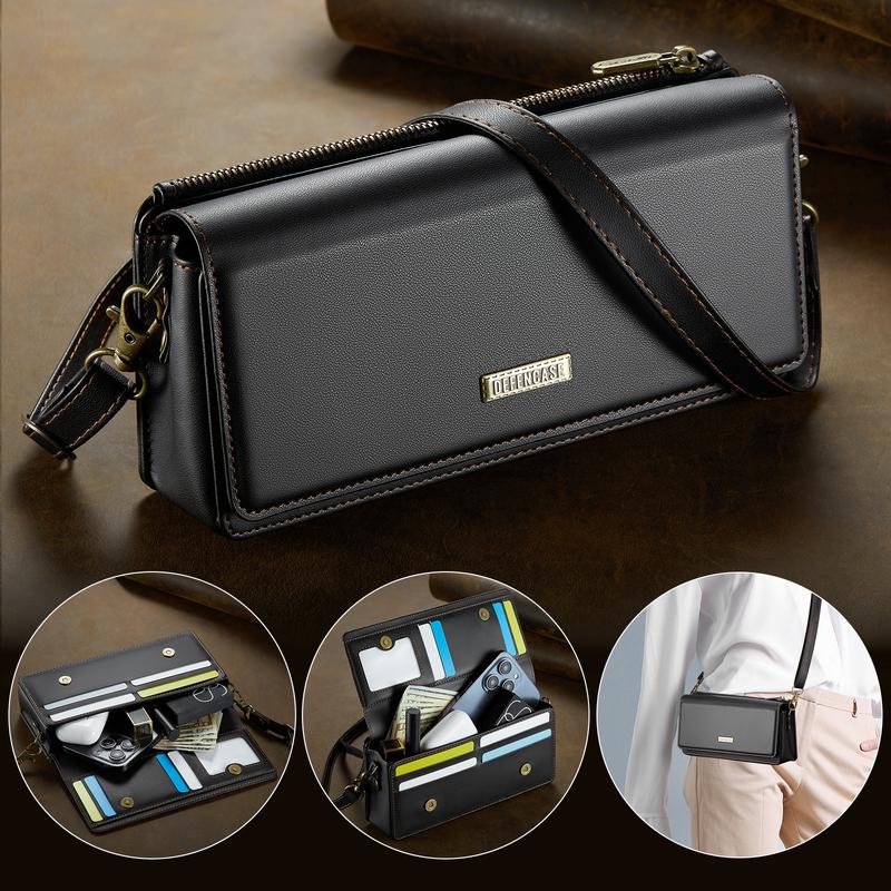 Women's RFID Blocking Crossbody Phone Wallet with Multiple Card Slots, Detachable Wristlet and Shoulder Strap, and Zippered Pocket