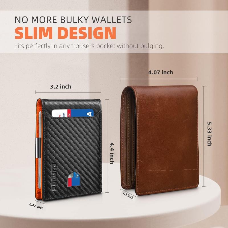 RUNBOX Slim Wallets for Men - Leather Money Clip Mens Wallet - RFID Blocking Front Pocket Bifold Wallet - Thin Credit Card Holder with Gift Box RUNBOX