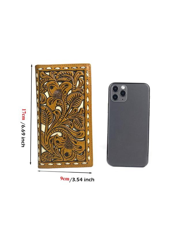 Fashionable Spring Vintage Style Floral Embossed Long Wallet, New Trend Ethnic Pattern Long Wallet, Men's Casual Portable Multi Card Slots Card Holder for Daily Used