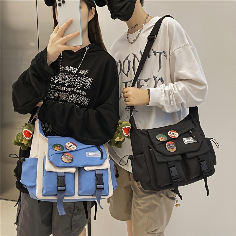 Japanese Casual Messenger Bag, Contrast Color Versatile Crossbody Bag, Men's And Women's Casual Shoulder Bag