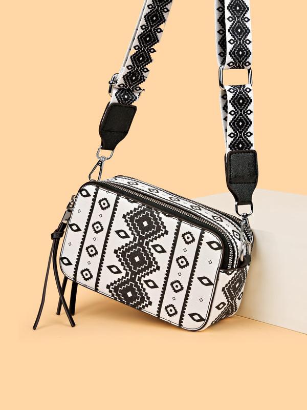 Women's Ethnic Pattern Zipper Shoulder Bag, Crossbody Bag for Daily Used, Casual Trendy Versatile High-quality Daily Commuting Bag, Girl Shopping Bag