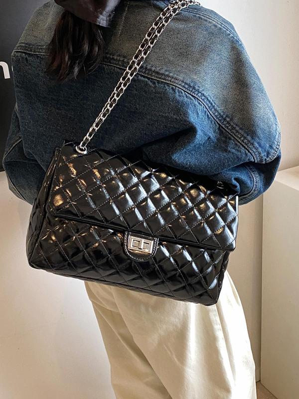 Women's Quilted Chain Strap Crossbody Bag, Fashionable Solid Color Shoulder Bag for Daily Used, Casual Trendy Versatile High-quality Daily Commuting Bag