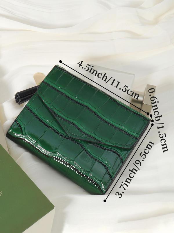 Women's Elegant Crocodile Embossed Trifold Wallet, Trendy Vintage Short Wallet with Tassel Charm, All-match Card Holder for Daily Use