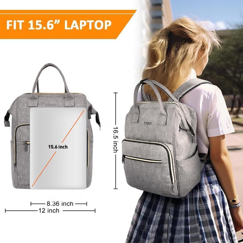 Backpack for Women, 15.6 Inch Bookbag for Women Laptop Backpack Women, Wide Open Anti- Teacher Backpack College School Work Nurse Bag, Water Resistant Business Computer Backpack, Grey