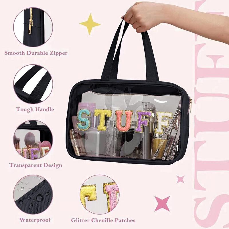 Letter Pattern Clear Makeup Bag with Handle, Waterproof Zipper Makeup Organizer Pouch, Portable Travel Storage Bags for Travel, Outing, Daily Use, makeup organizer, Christmas Gift