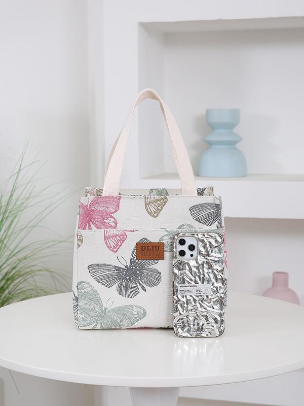 Floral Pattern Lunch Bag, Portable Insulated Lunch Bag with Handle, Lunch Box Bag for Work, School, Travel, Picnic