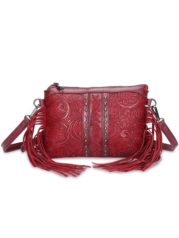 Boho Style Tassel Decorated Crossbody Bag, Fashionable Studded Design Crossbody Bag for Women, Casual Trendy Versatile High-quality Daily Commuting Bag