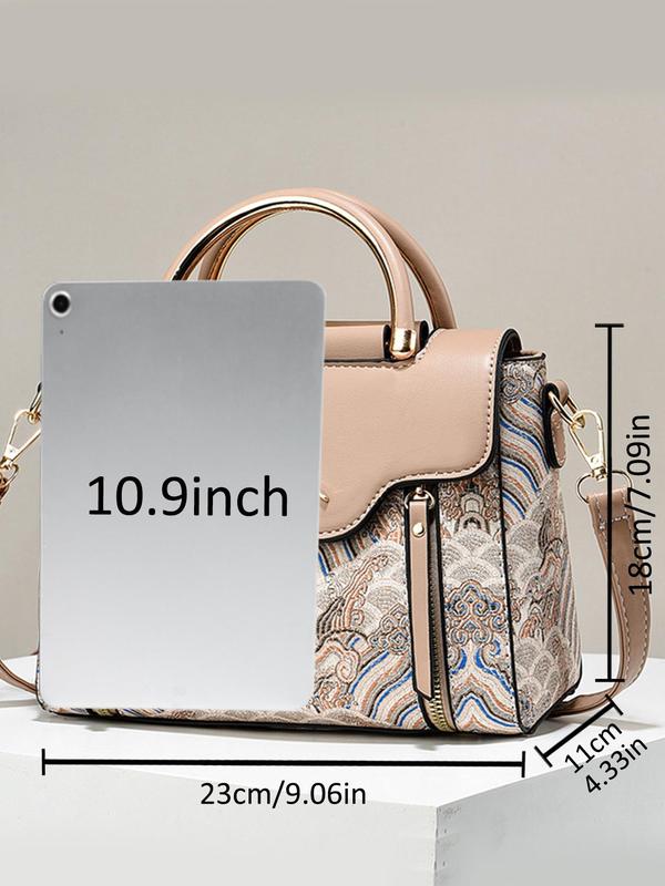 Women's Elegant Crane Design Closure Handbag, Fashionable Graphic Decorated Square Bag with Charm, Casual Trendy Versatile High-quality Daily Commuting Bag