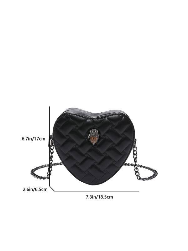 Women's Fashionable Heart Quilted Design Crossbody Bag, Casual PU Leather Zipper Shoulder Bag for Daily Used, Trendy Versatile High-quality Daily Commuting Bag