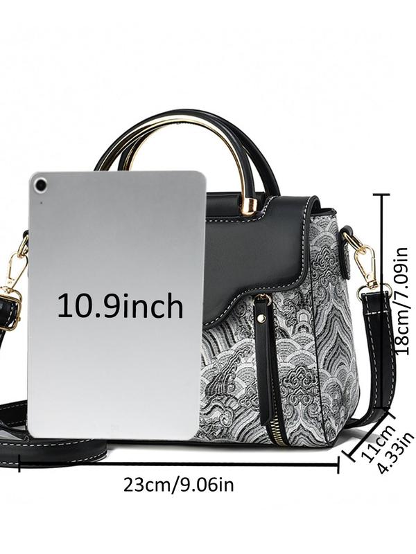 Women's Elegant Crane Design Closure Handbag, Fashionable Graphic Decorated Square Bag with Charm, Casual Trendy Versatile High-quality Daily Commuting Bag