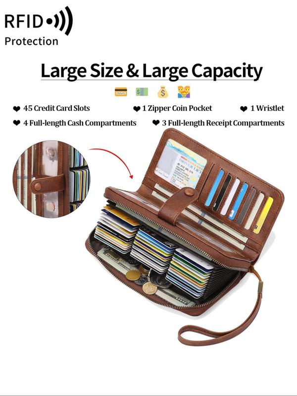 Women's Solid Color Zipper Long Wallet, Fashionable Multi-card Card Holder, Multi-functional Wallet with Wrist Strap for Daily Use