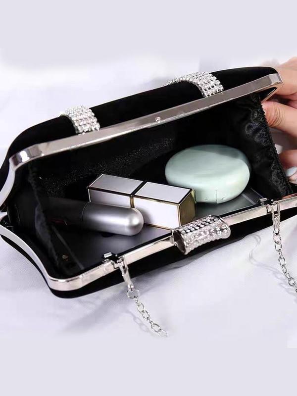 Elegant Solid Color Rhinestone Decor Glittery Flap Clutch with Chain Strap, Women's Evening Bag for Party Wedding, All-match Commuter Bag